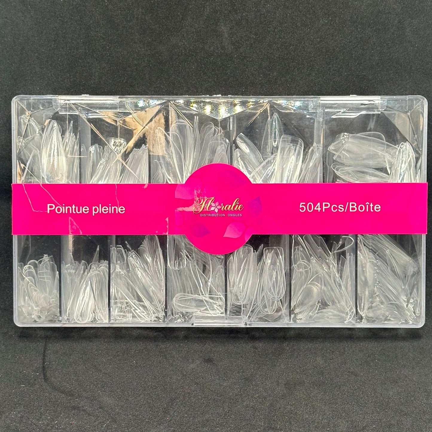 Faux ongles en acryliques transparents pointus pleines (Pose américaine)(504pcs)